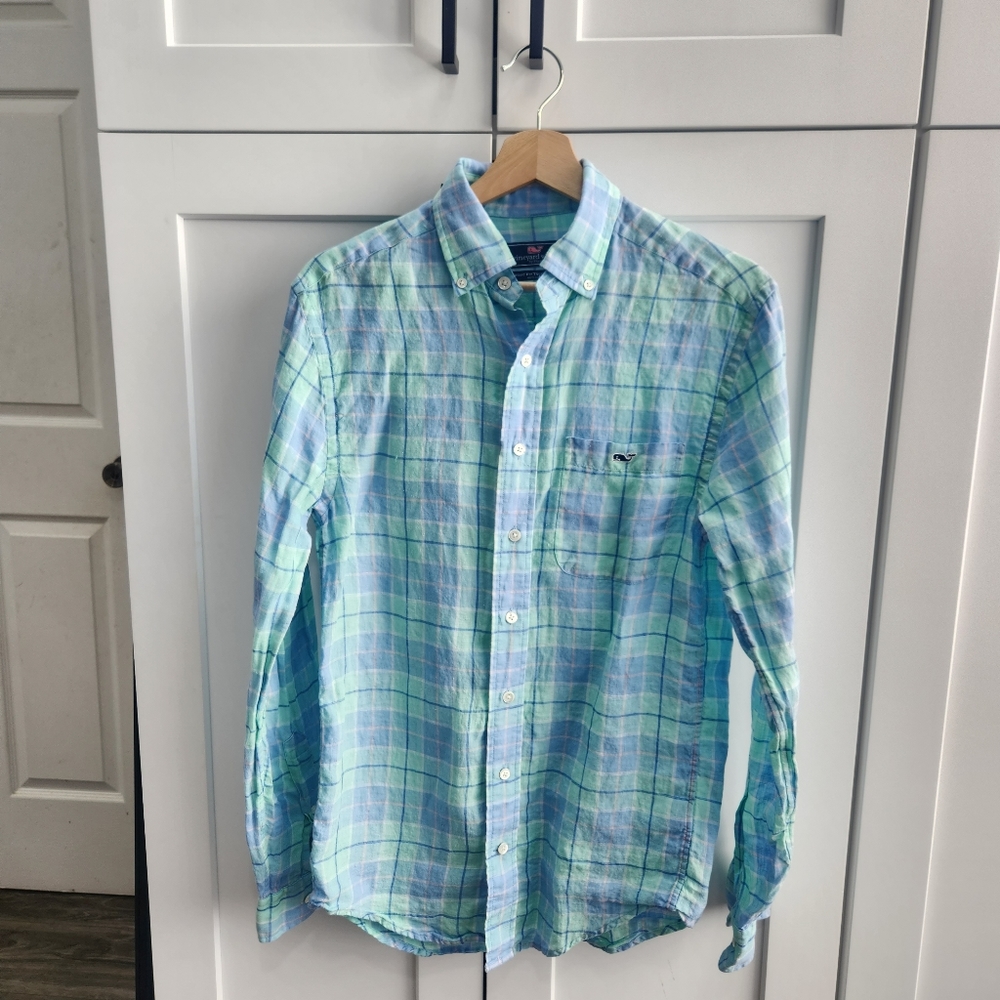 Vineyard Vines 100% Linen Classic Fit Tucker Shirt Plaid XS